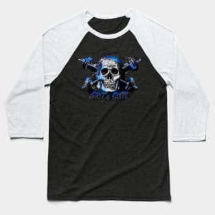 Grit and Guts Skull Neon Blue Baseball T-Shirt